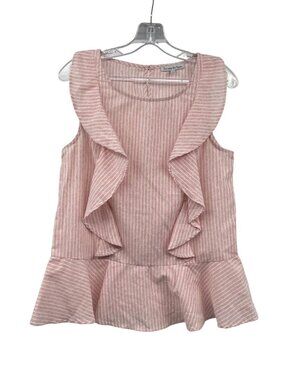See And Be Seen Womens Peplum Top Ruffle Sleeveless Pink/White Stripe Size Small